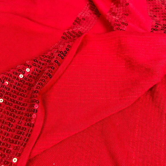 Allison Daley Red Sequin trimmed Cowl Neck Poncho XL Holiday Christmas Party - Picture 9 of 10